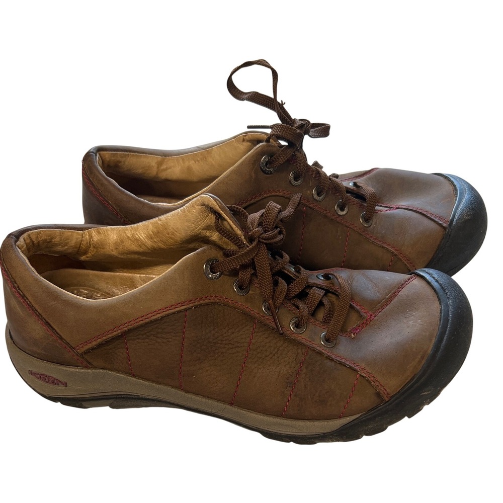 Keen Presidio Women's Brown Leather Walking Shoes Size 9.5 Comfortable Lace Up